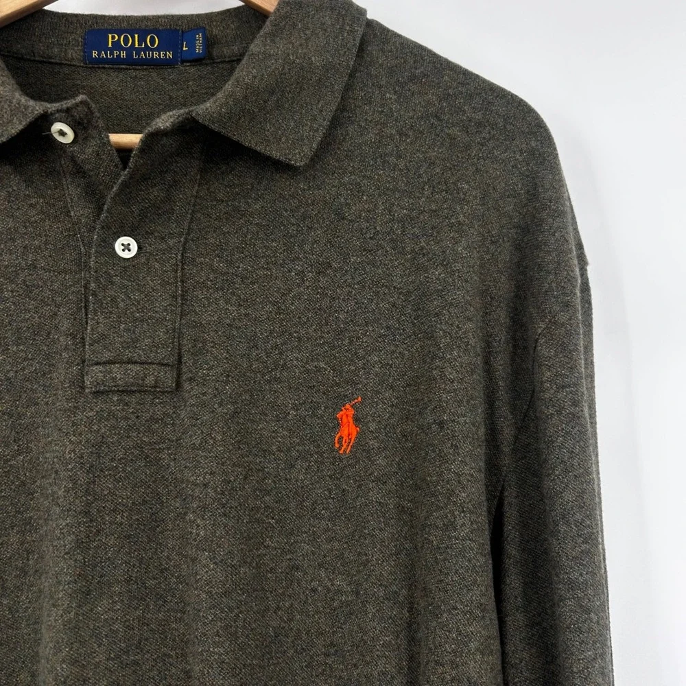 Polo Ralph Lauren Long Sleeve Polo Shirt Green Orange Pony Logo Size‎ L